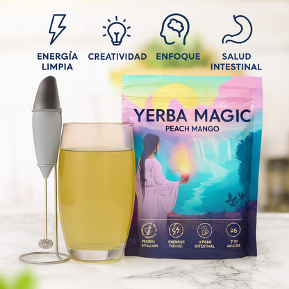 Menos hinchazón, más energía y calma mental con Yerba Magic® Peach Mango x 30 porciones — ORIGINAL ⭐️⭐️⭐️⭐️⭐️